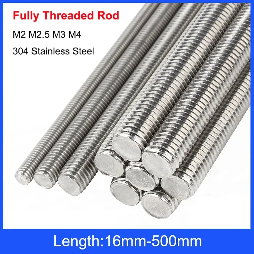 M2 M2.5 M3 M4 DIN975 304 Stainless Steel Fully Threaded Rods Bar Studs Screw Rod Wire Screw Rod Length 16mm-500mm