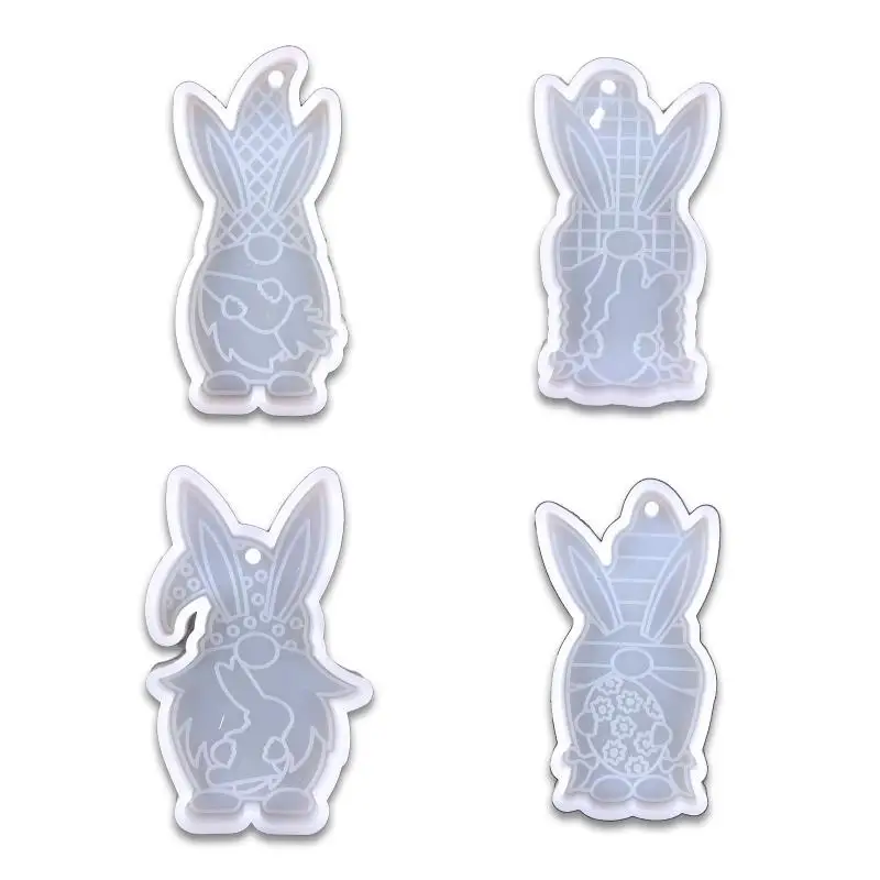 Easter Gnome Rabbit Keychain Epoxy Resin Mold Keyring Pendant Silicone Mould DIY