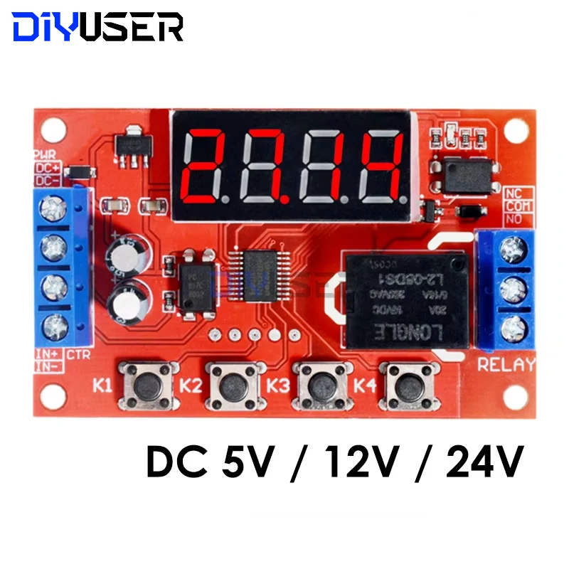 Módulo de relé de atraso de tempo ajustável 5-24v dc 10a interruptor de temporizador digital para bomba de motor luz led arduino controle industrial