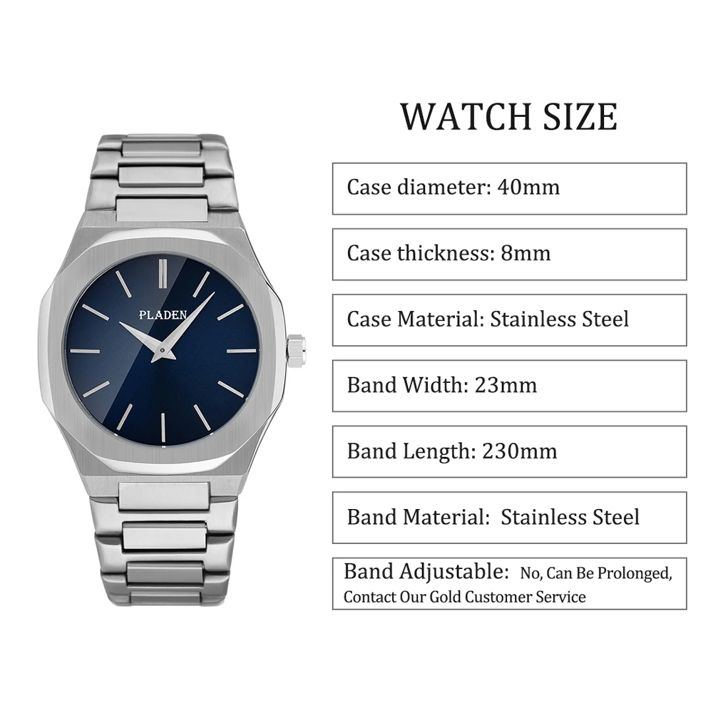 PLADEN Luxury Men\'s Quartz Wristwatches Geneva Fashion Minimalist Designer Watch Waterproof High Quality Casual Calendar Watches