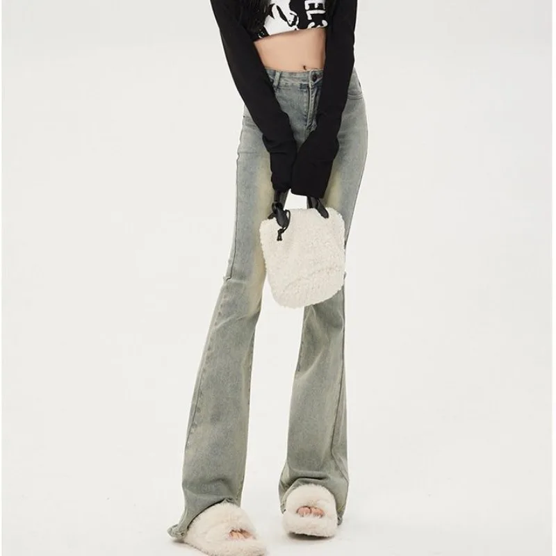 

Flare Jeans Women Spring Retro Do Old High Waist Loose Slim Fashion All-match Single Button Zipper Full-length Cozy Chic Korean