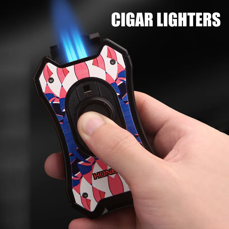 

HONEST Four Blue Flame Inflatable Lighter Visual Gas Window Compact Portable Cigar Tray Design Ignition Tools