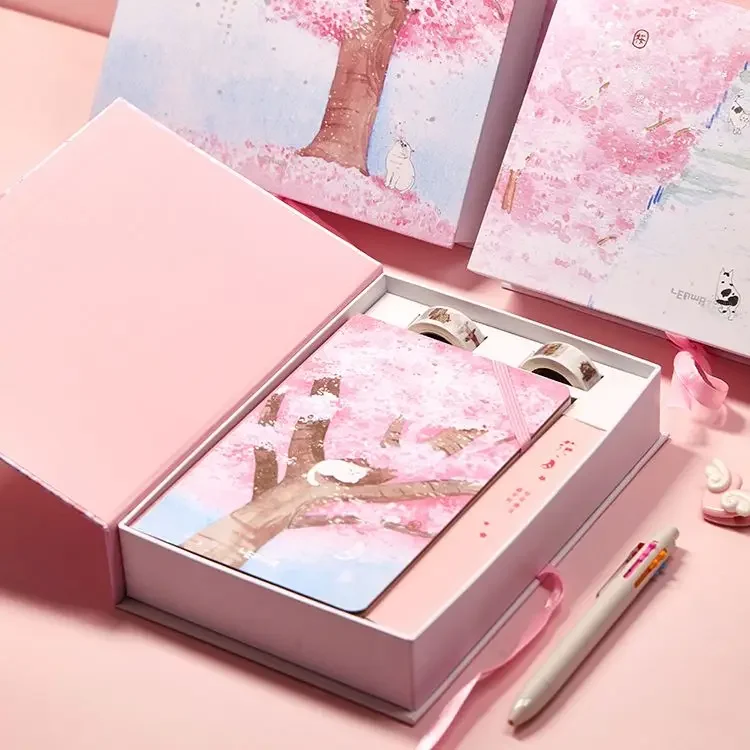 Creative Fashion Color Page Notebook Sketchbook Beautiful Cherry Blossom Sakura Notebook Gift Box New