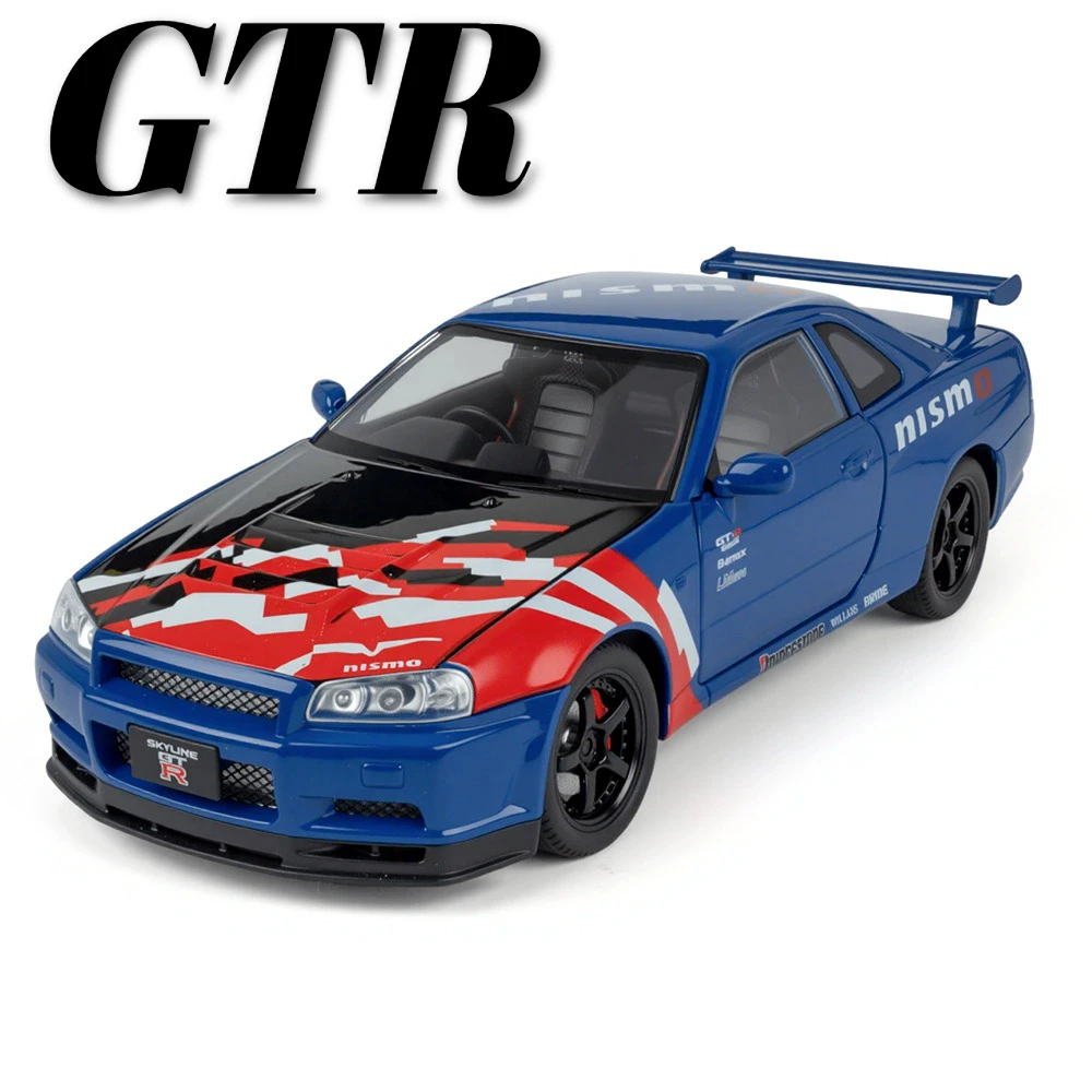 1:24 Scale GTR Sports Car Model Toy Music Light Pull Back Shock Absorption Miniature Supercar Models Toys for Children's Gifts