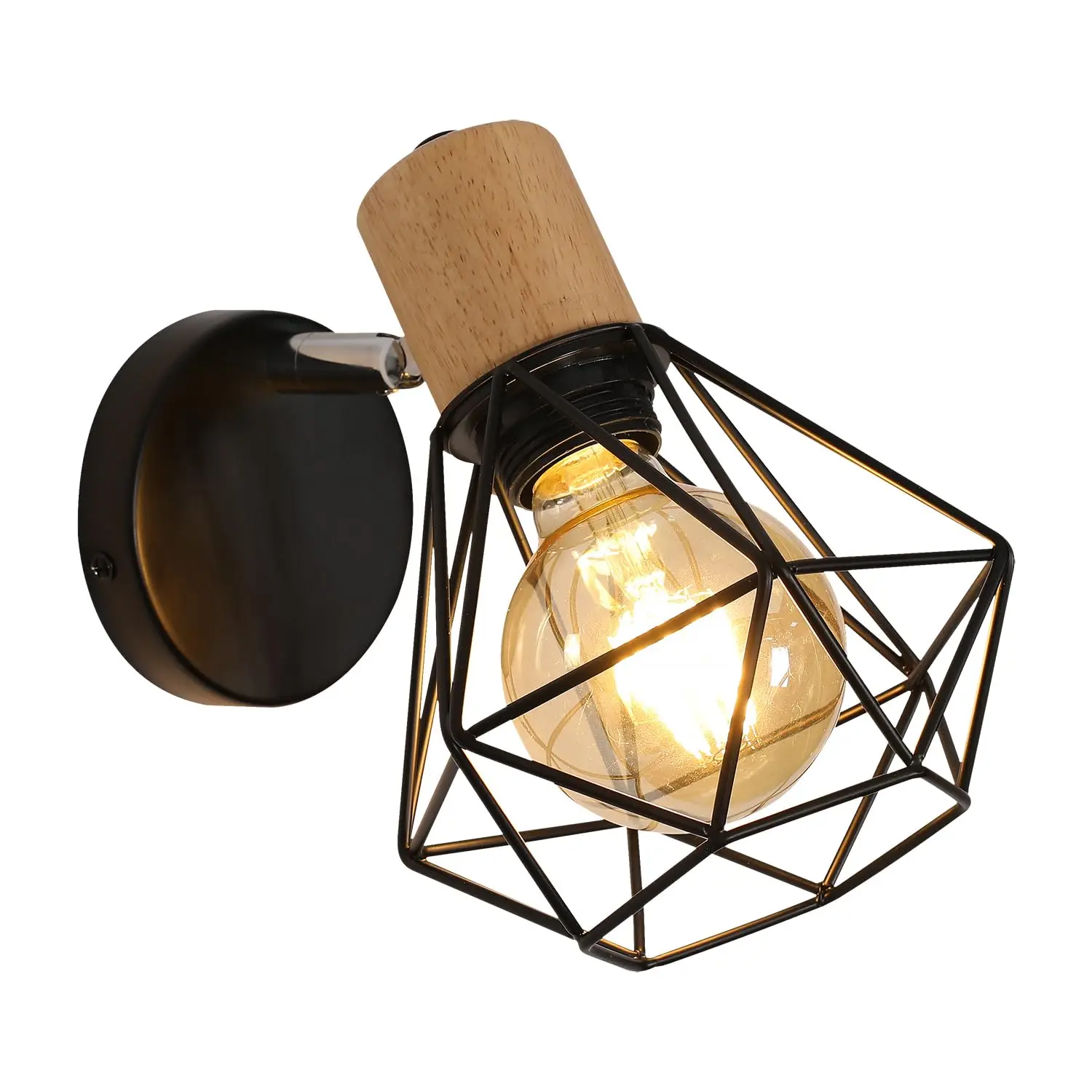 Applique Murale Intérieure Vintage Noire, Réglable en Métal et Bois, pour Salon, Chambre à Coucher, Couloir, Escalier