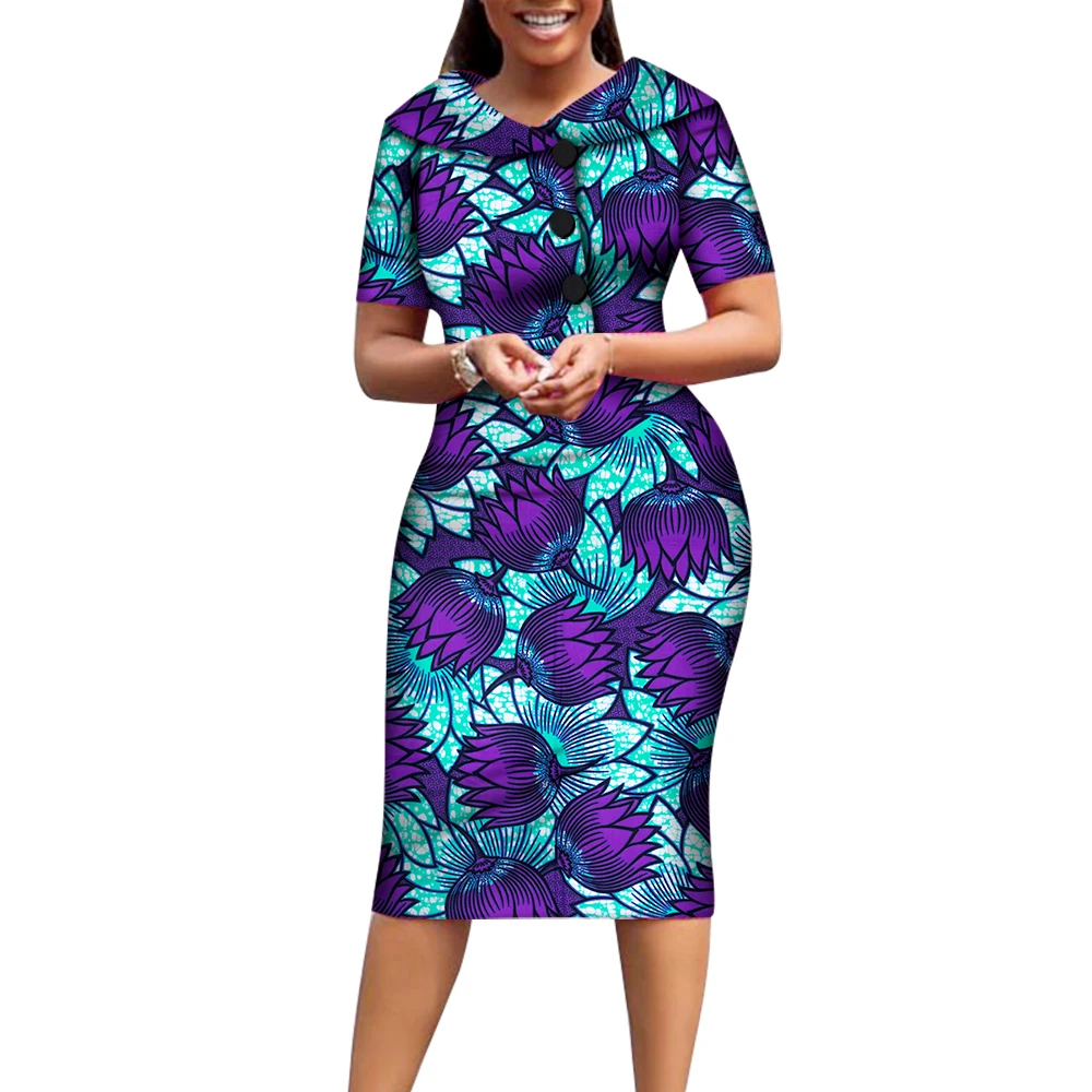 African Print Dresses for Women Short Sleeve Mid-dress Dashiki Traditional Clothing Knee-length African Wear for Ladies WY6482