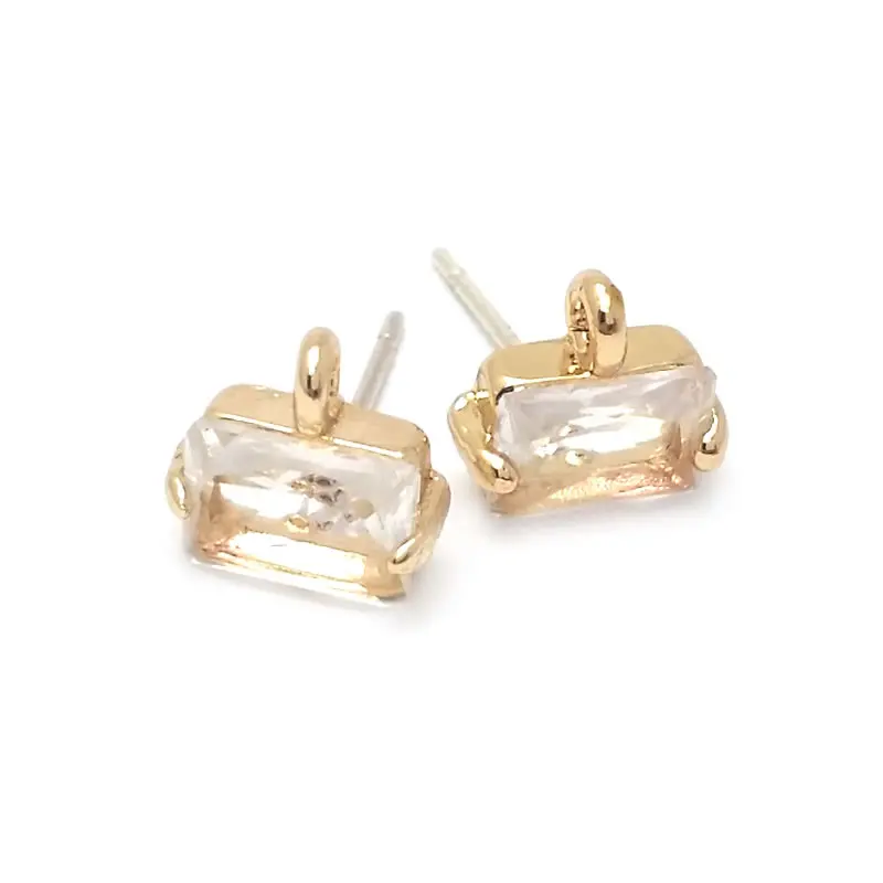 18K Gold Color Brass Glass Rectangle Round Heart Shape Stud Earrings Pins Diy Jewelry Making Earrings Accessories for Women