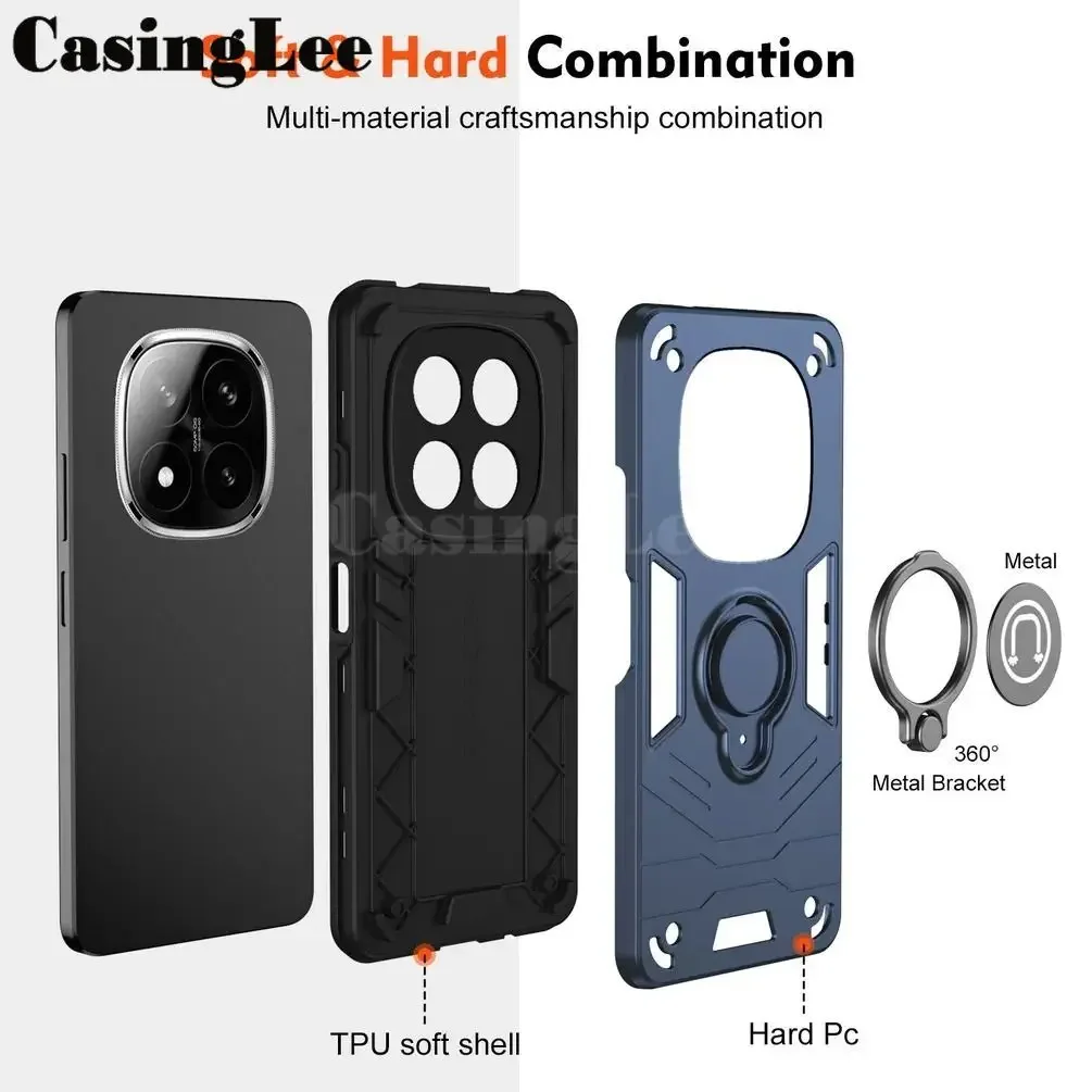 For Redmi Note 14 Pro Plus Case Kickstand Bumper Phone Shell Heavy Duty Armor Hard for Redmi Note 14 Pro Plus 14 Cover