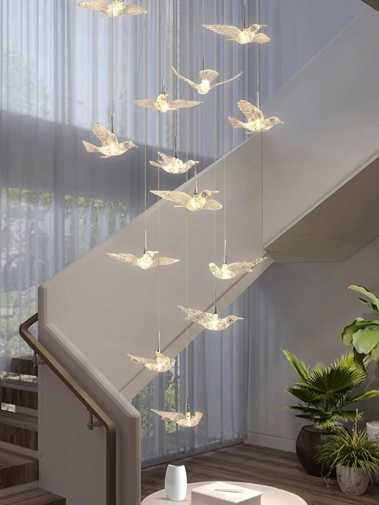 Imagem -05 - Swallow Bird Light para o Hotel Lobby Staircase Luz Giratória da Escadaria Villa Duplex Exhibition Hall Bar Counter Lustre Decorativo