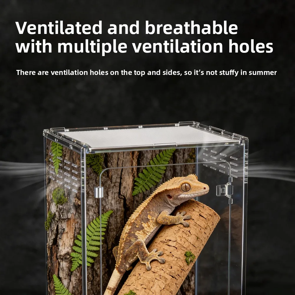 Transparent PC Reptile Breeding Box for Spider Lizard Gecko Snake Hamster, Terrarium Habitat Cage, Pet Accessory