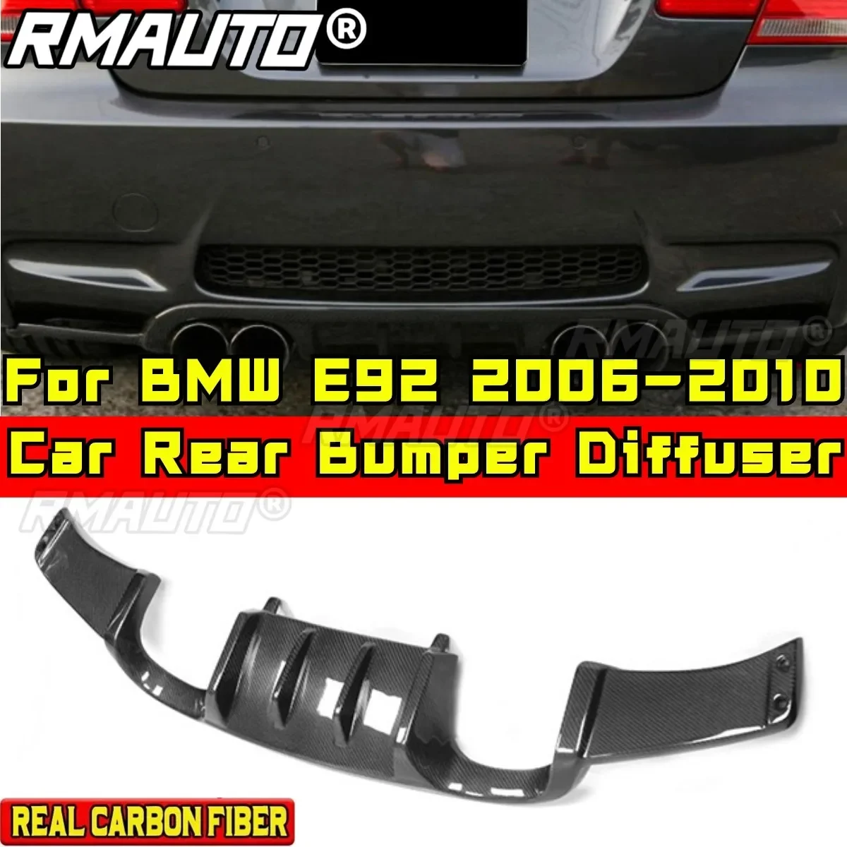 E92 Rear Bumper Lip Real Carbon Fiber V Style Rear Bumper Splitter Spoiler Body Kit For BMW E92 2006-2010 Car Accessories