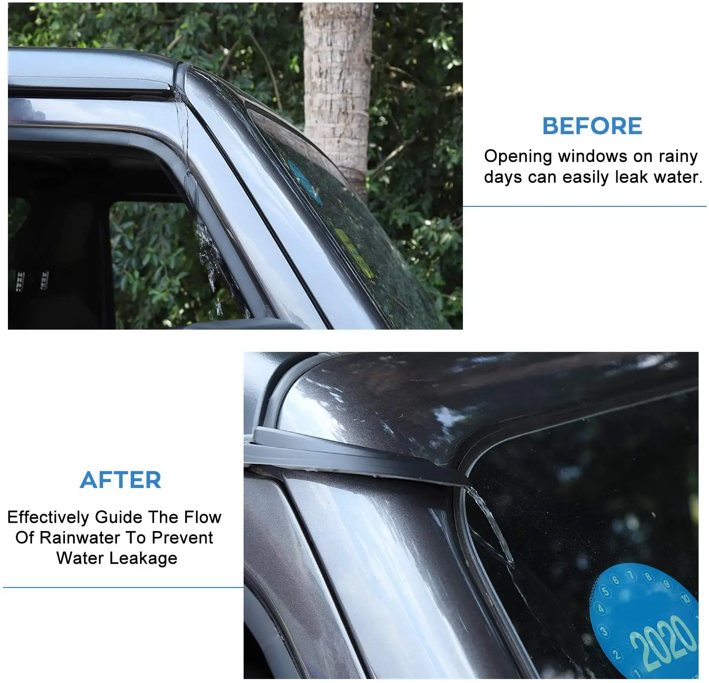 Car Roof Rain Gutter Top Extension Rainwater Diversion Channel Sticker for Jeep Wrangler JK JL Gladiator JT 2007-2023