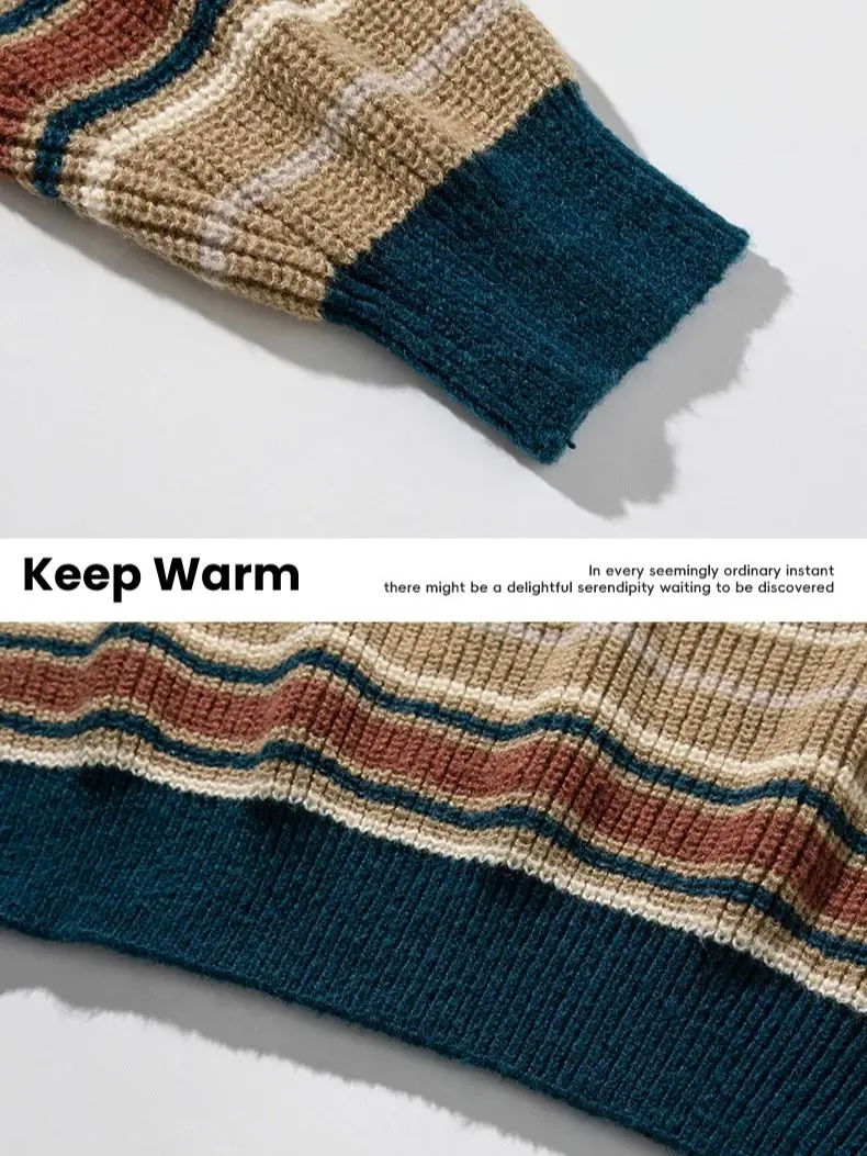 Retro Striped Soft Pullover Sweater Men Women Couple Model Autumn Winter Japanese Loose Lazy Wind Knit Sweater Warm