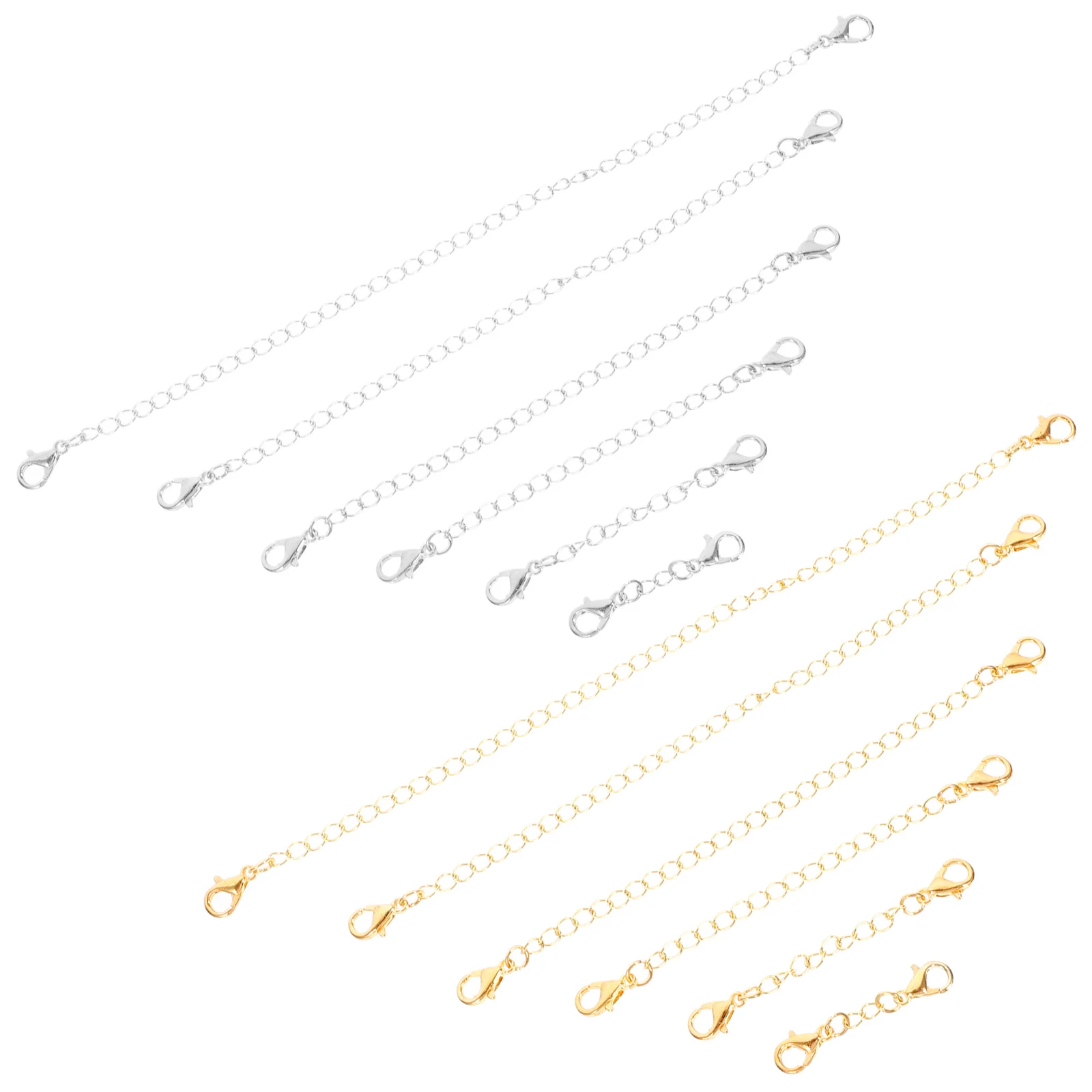 

12pcs Lobster Clasp Chain Extender Set 6 Lengths 2 Colors Durable Alloy Jewelry Accessories For Necklace Bracelet Pendant Diy