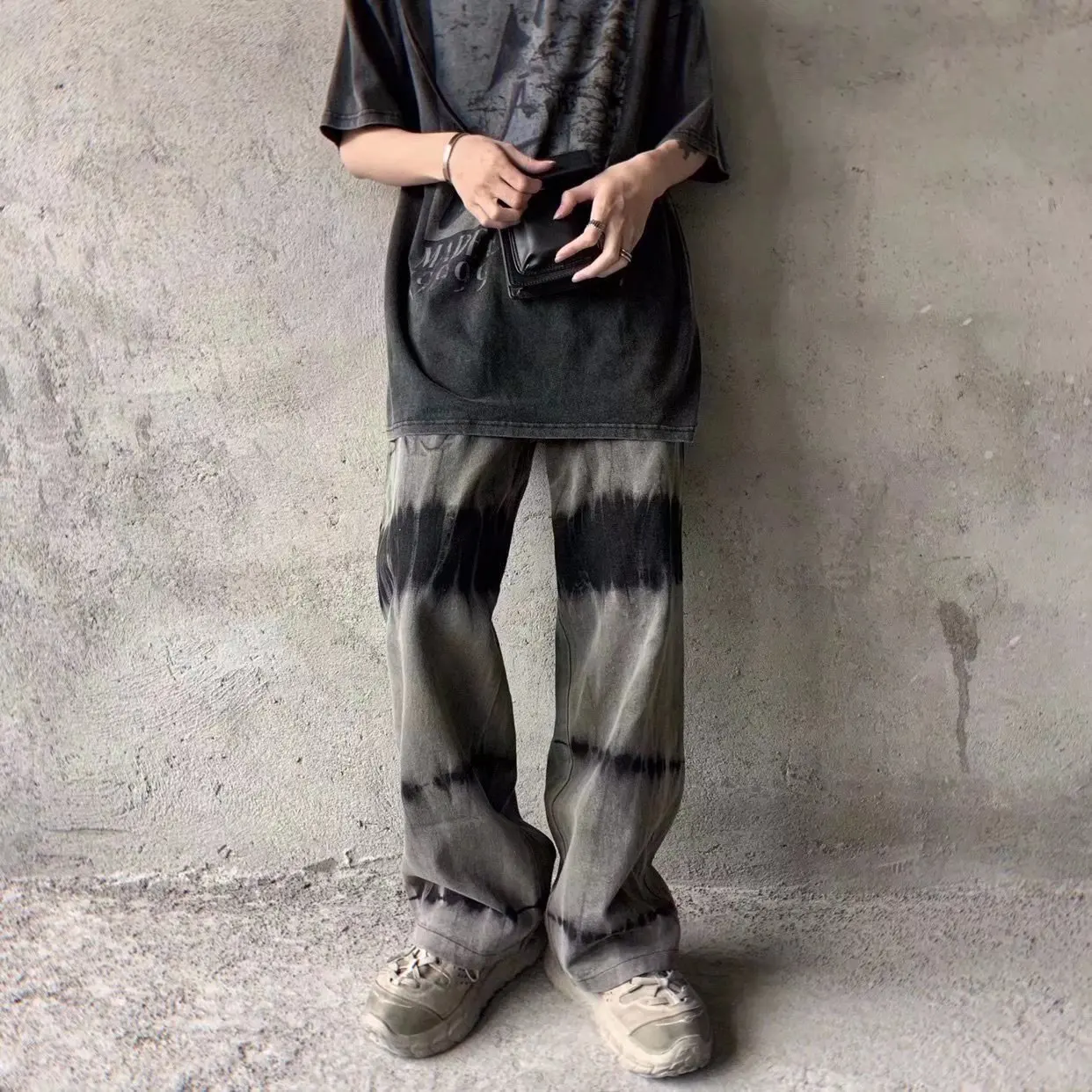 

Мужские джинсы Waed Tie Dye с широкими штанинами и прямым кроем, повседневные, свободного кроя, универсальные, удобные, со средней посадкой, молодежные, на все сезоны