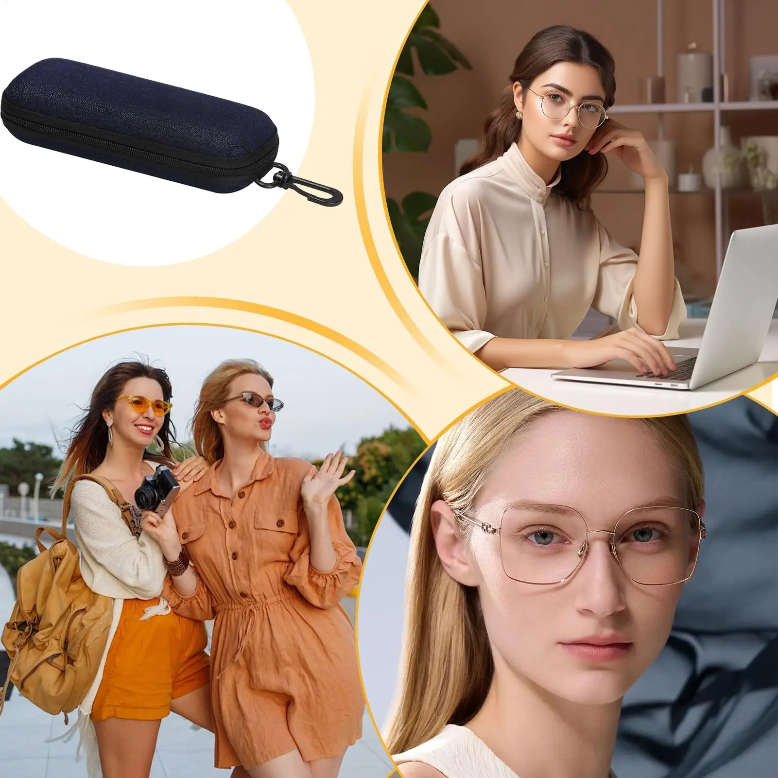 حافظة نظارات العين من قماش الدنيم بتصميم Eaywear صندوق واقي نظارات القراءة حافظة صلبة للرجال والنساء والفتيات والشباب والمراهقين والسفر المنزلي