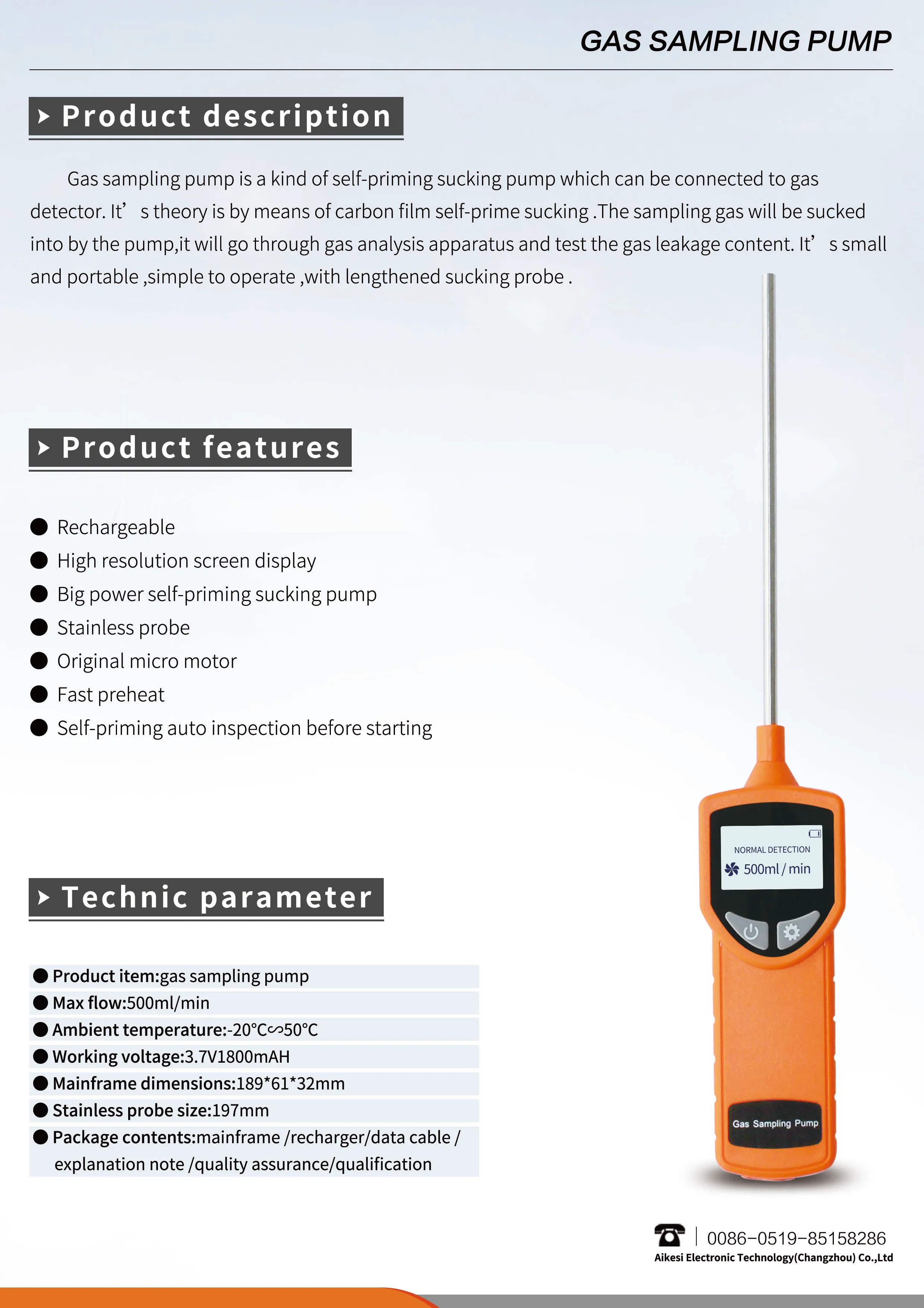 산업용 휴대용 가스 샘플링 펌프 디지털 충전 스마트 외부 펌프 샘플러 장치 지원 모든 가스 분석기 가스 감지기