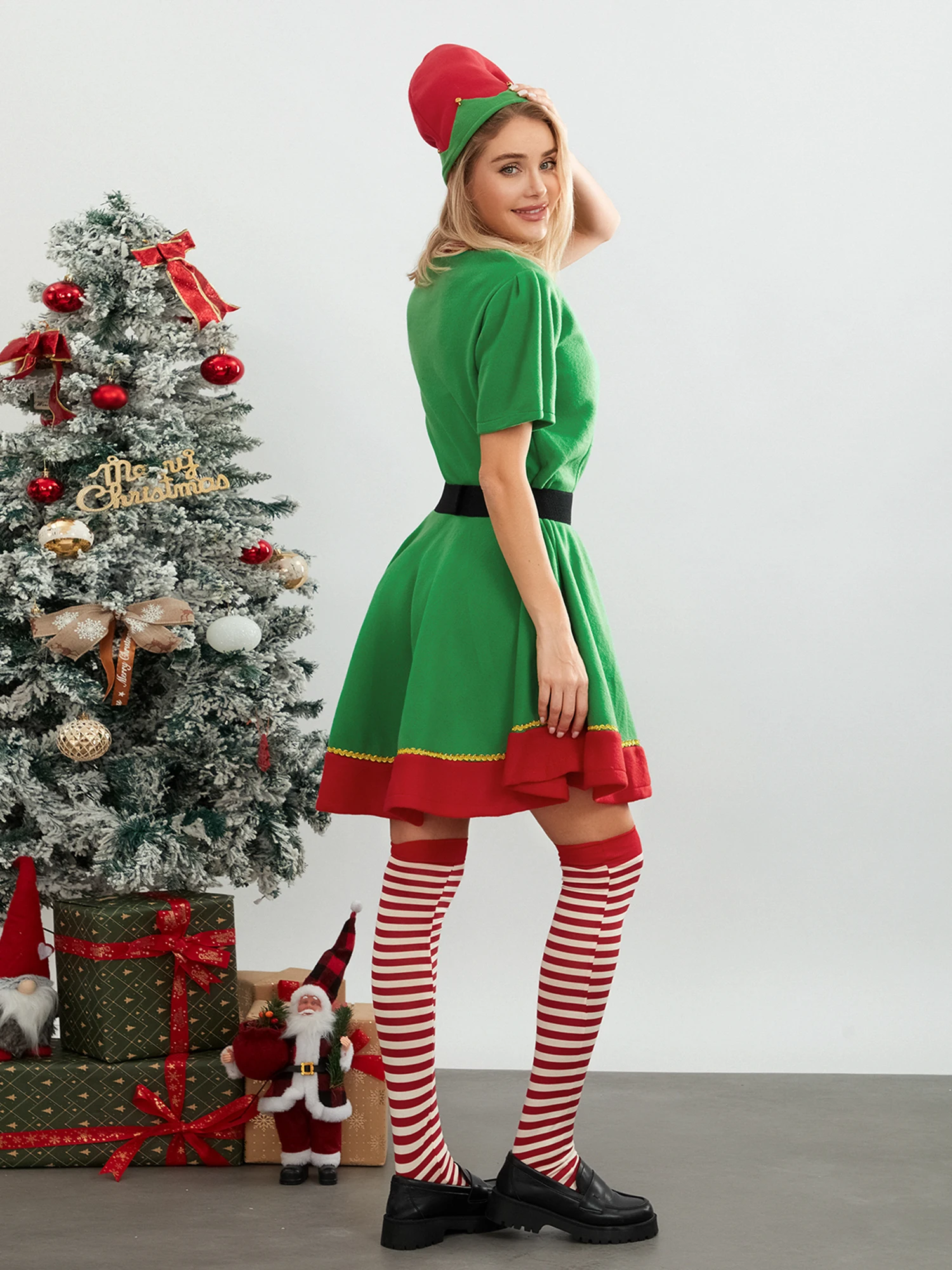 Conjunto de fantasia de elfo para meninas e mulheres, conjuntos de cosplay do Papai Noel, roupas de vestir, festa