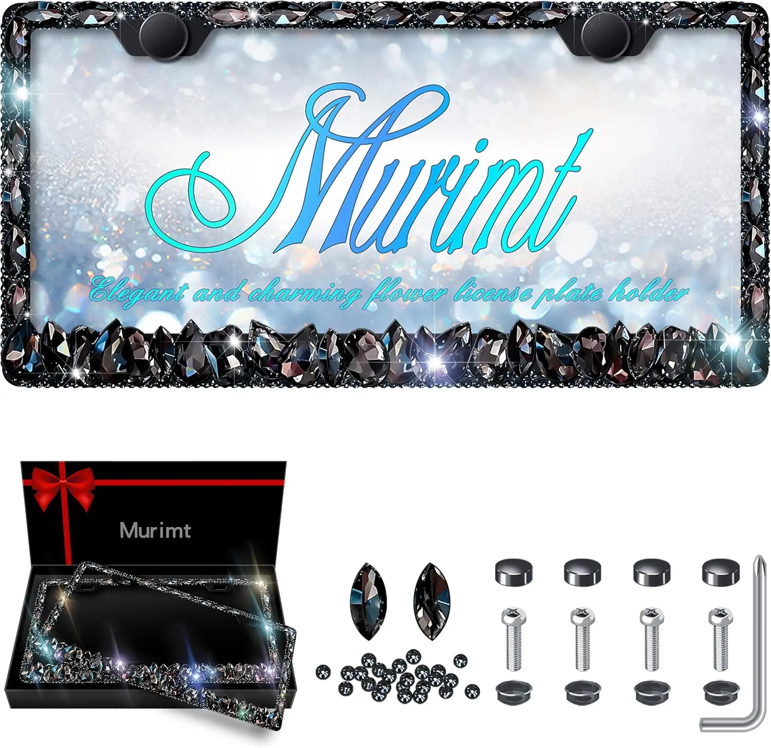 

Bling License Plate Frame 2 Pack for Women, Handcrafted Rhinestone Diamond License Plate Cover with Anti-Theft Screws, High-End