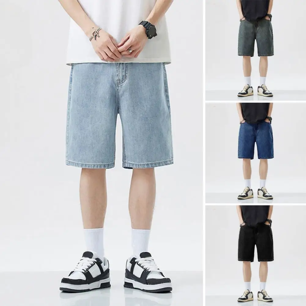 

Summer Men's Casual Jeans Shorts Loose Mid High Waist Fashion Knee Lenght Denim Short Pants Vintage Male New Korean