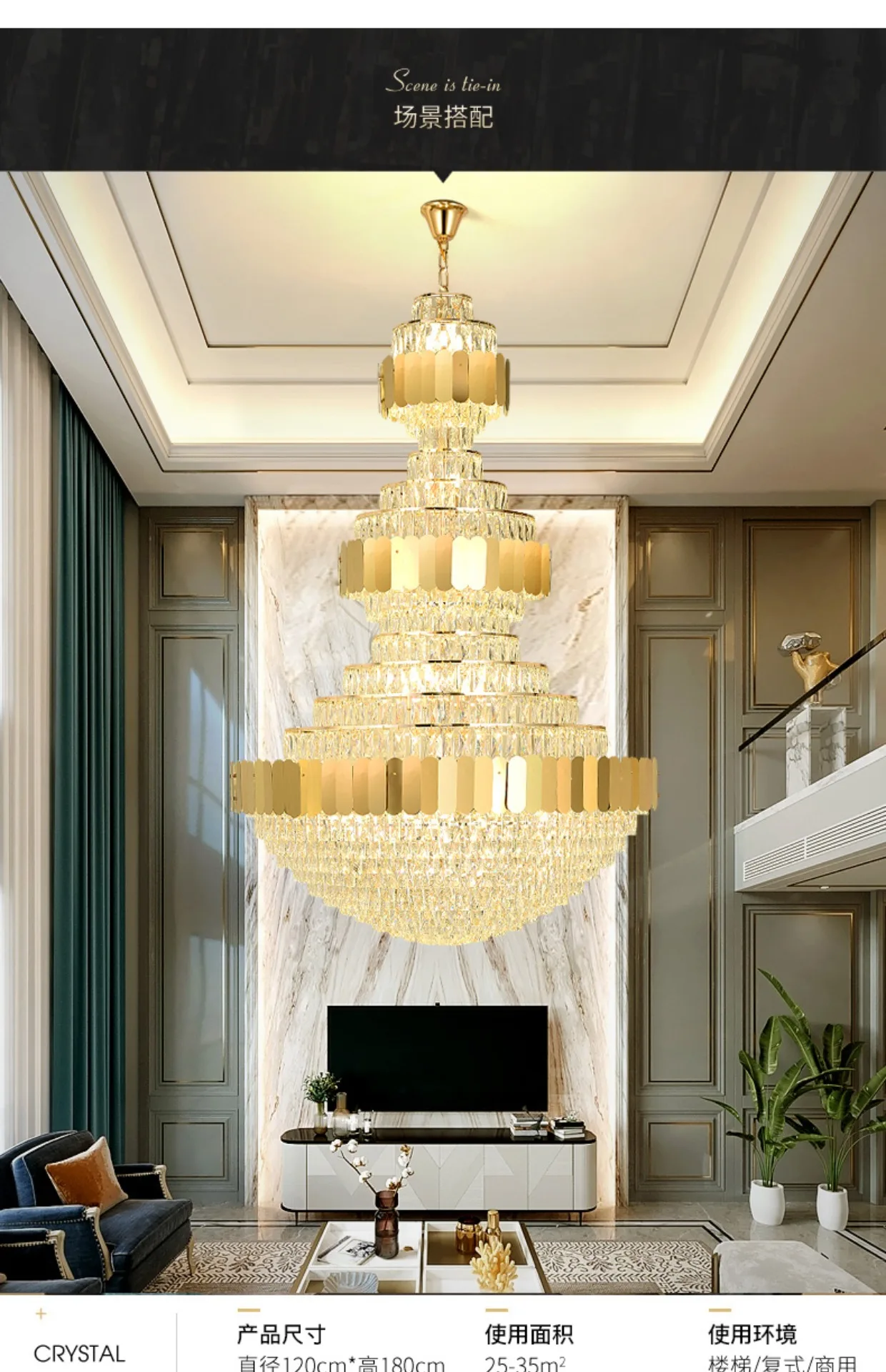 American Luxury Crystal Chandeliers Lights Fixture LED Modern European Shining Long Chandelier Lamps Home Foyer Stairs Lustre