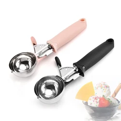 Stainless Steel Ice Cream Scooper Multifunctional Pressable Fruit Spoon Dual-Purpose Ice Cream Ball Spoon Kitchen Supplies