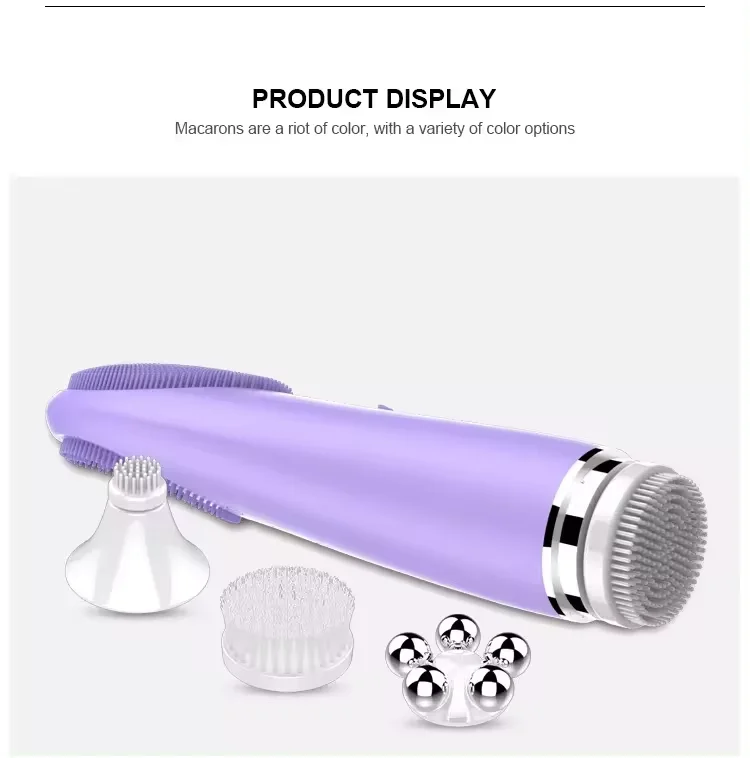 4 in 1 Heated Silicone Facial Cleansing Brush Deep Pore Cleaner Blackhead Remover Roller Ball Massager Home Beauty Device