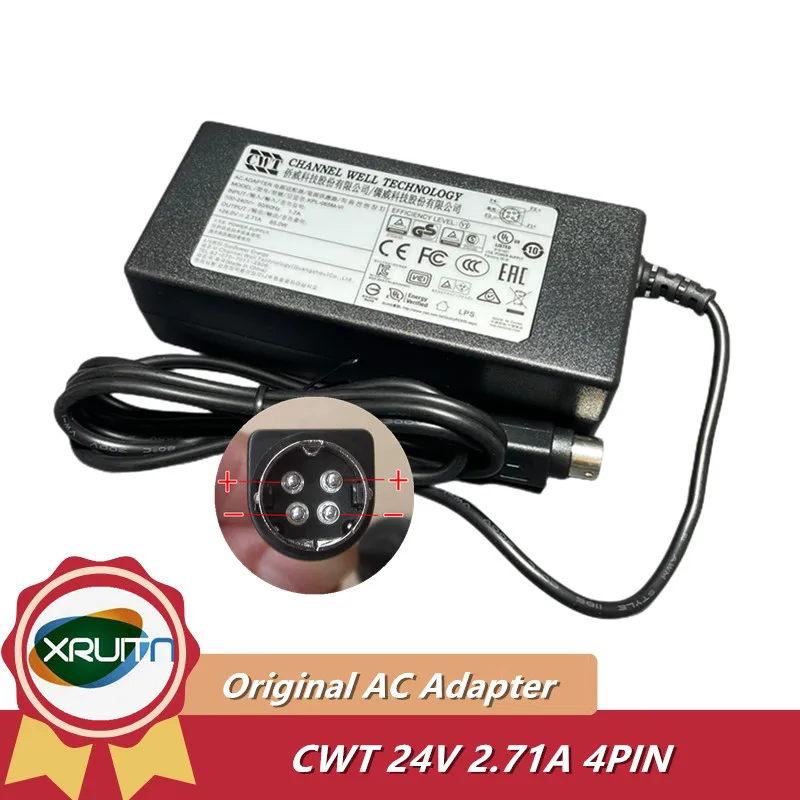 Genuine CWT KPL-065M-VI 24V 2.71A 65W AC Adapter Charger Monitor Power Supply 4-PIN Plug (4 DIN)