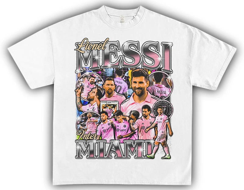 

Messi Football American Vintage Heavy Figure Print High Street Round Neck Cotton Short Sleeve Men's Women's T-shirt Streetwear