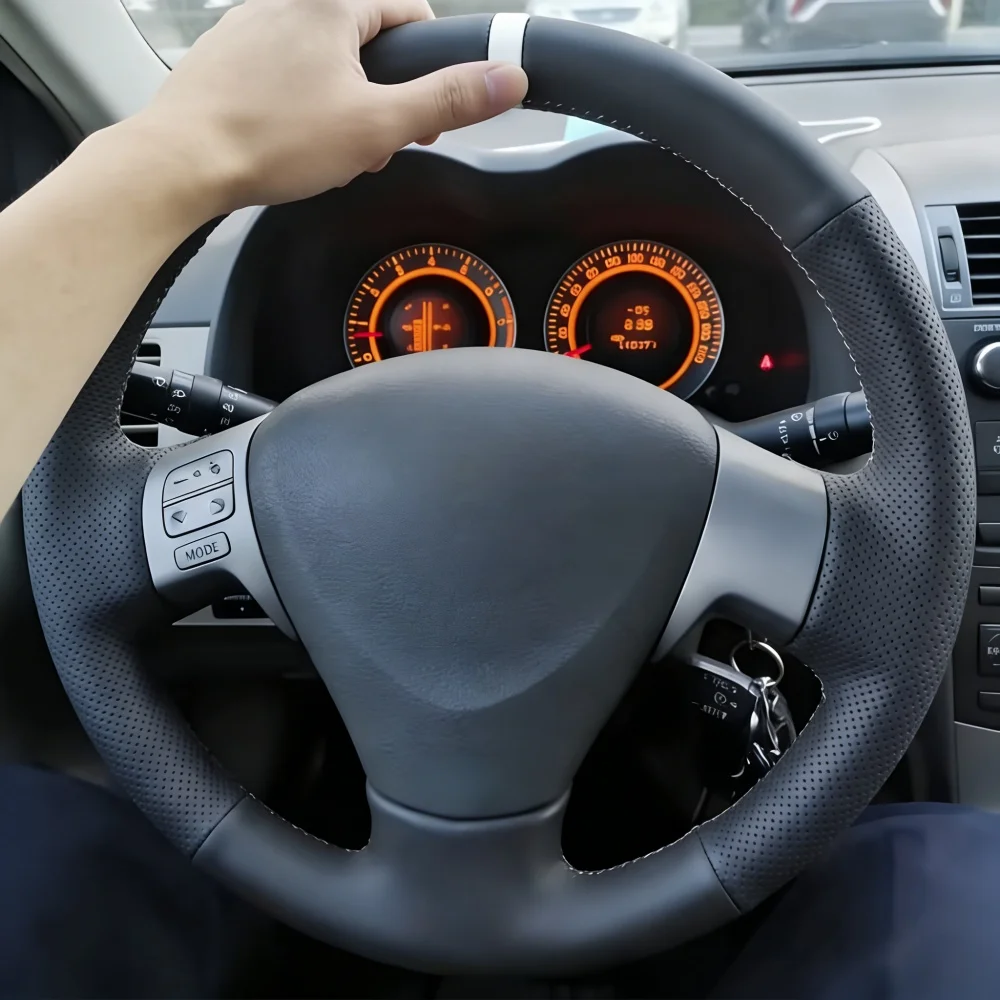 Hand-Stitched Black Perforated Microfiber Leather 2006-2010 Matrix 2009 Auris 2007-2009 Steering Wheel Cover For Toyota Corolla