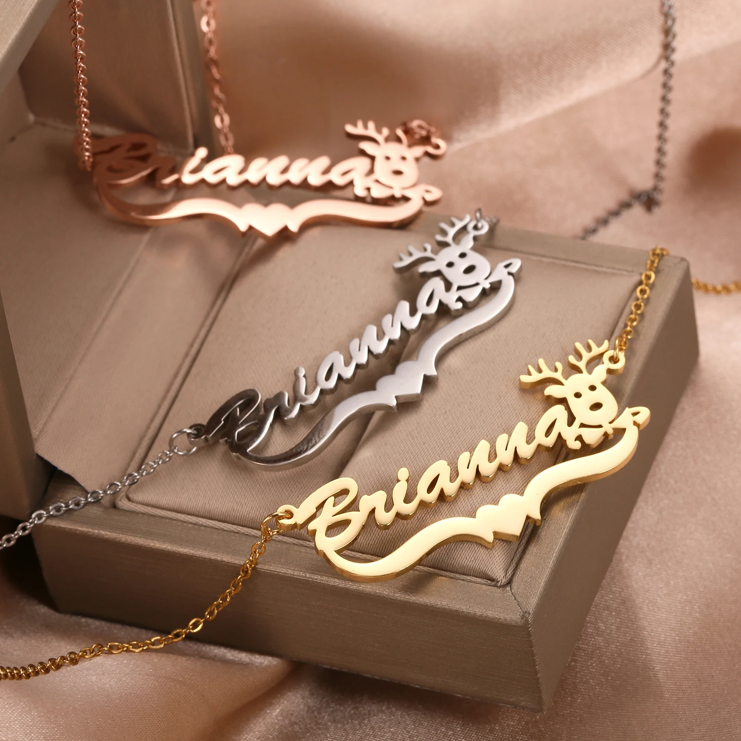 اسم مخصص قلادة جديدة 18K مطلية بالذهب الفولاذ المقاوم للصدأ الرنة القلب تصميم شخصية عيد الميلاد مجوهرات هدية للنساء #5