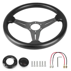 14 Inches Car Steering Wheel Universal 350mm Deep Dish Corn Racing Style Sport Steering Wheel Leather Auto Parts Modification