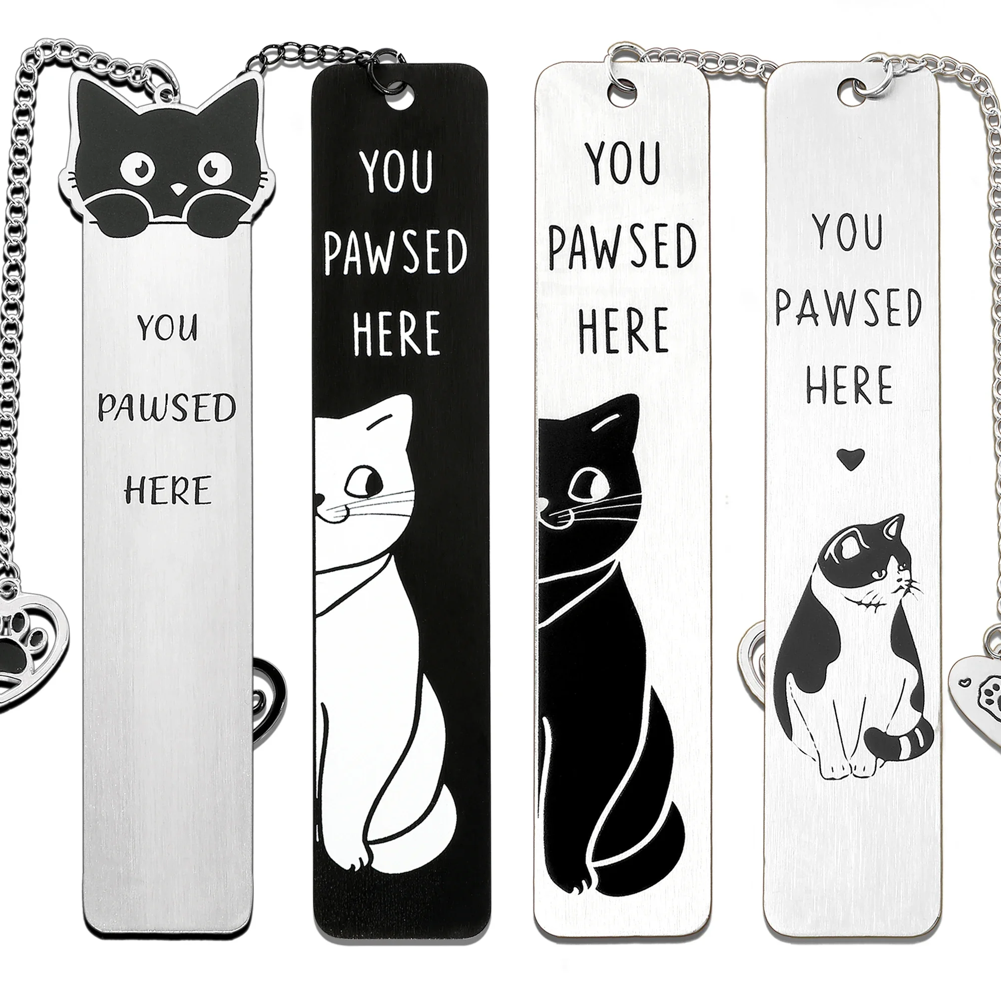 You Pawsed Here Niedliches Katzen-Lesezeichen aus Metall mit Quaste für Buch- und Katzenliebhaber-Geschenke, Edelstahl-Lesezeichen zum Lesen von Frauen und Männern