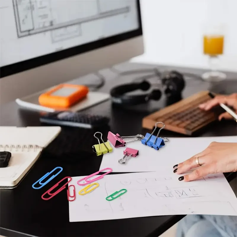 240pcs Office Paper Clip Set, Various Sizes Paper Clips, Binder Clips,Rubber Bands For File Organizer Office And School Supplies