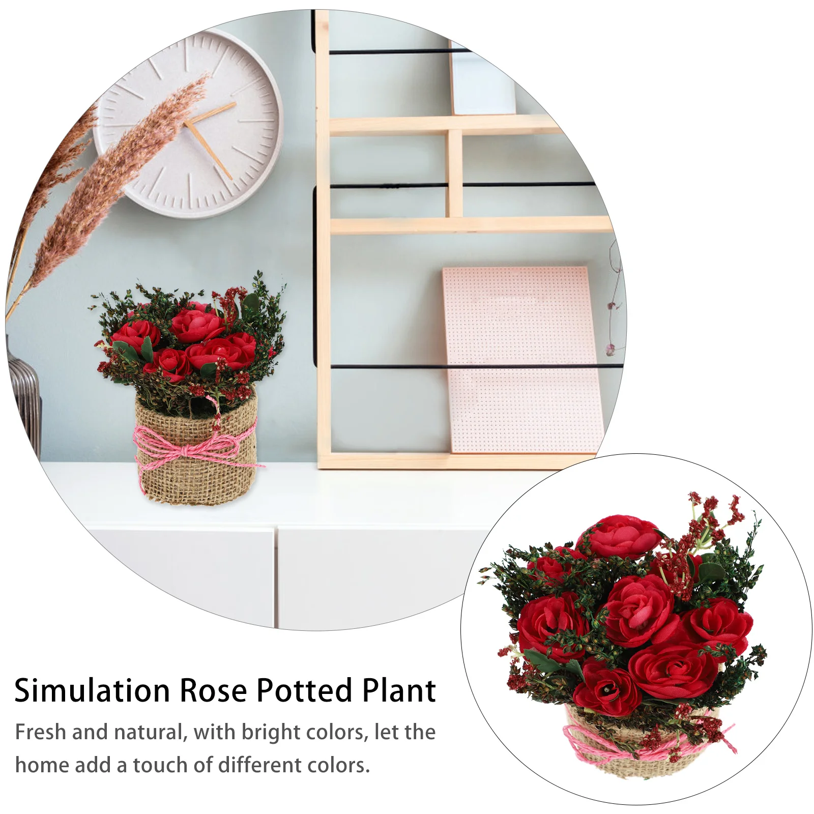 

Artificial Rose Bonsai Simulation Potted Plant Lifelike Colorful Fake Green Plant for Home Office Home Bonsai