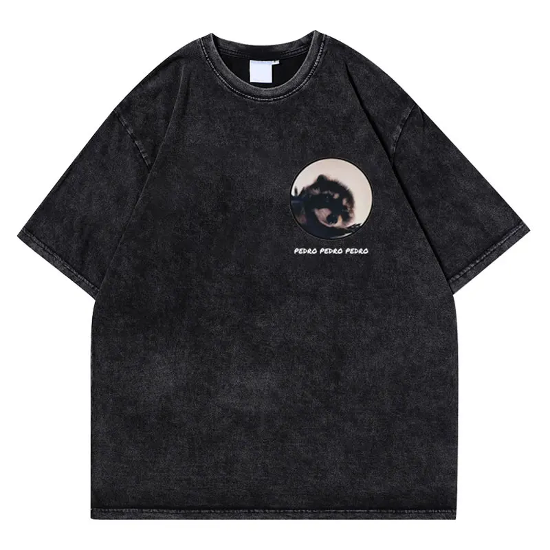 

Funny Pedro Raccoon Vintage Wash T-shirts Men Women Aesthetic Harajuku Short Sleeves T Shirt Summer Oversized Cotton Washing Tee