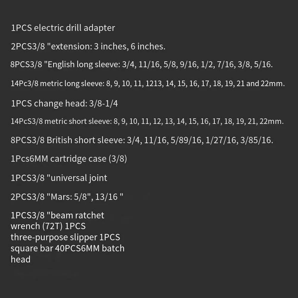 95 peças conjunto de 72 dentes 3/8 "métrico e para chaves de catraca imperiais para aço CR-V com alça de catraca métrica e para imperial