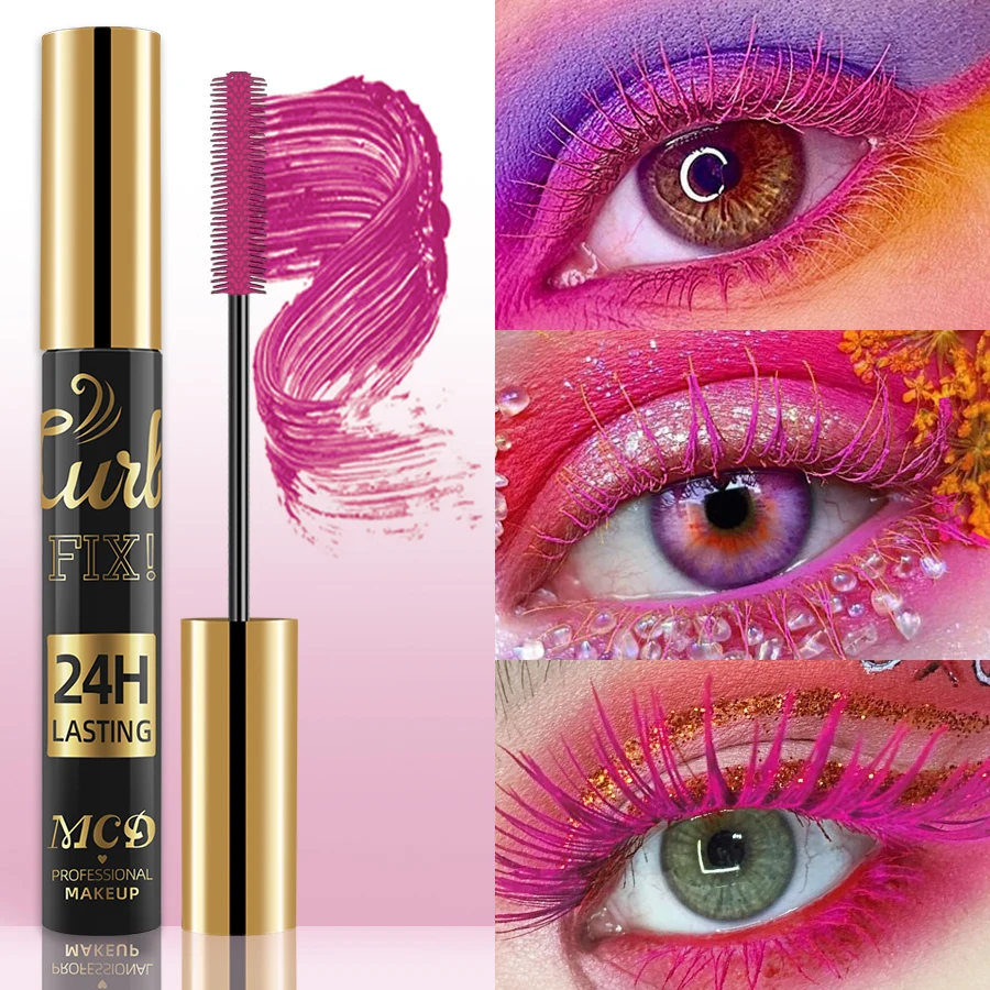 Colorido 5D cílios Volume Mascara, Lasting Styling, Impermeável, Secagem rápida, Rosa, Ondulação, Alongar, Longo, Pestana, Creme de Extensão de Seda, Maquiagem, 5D