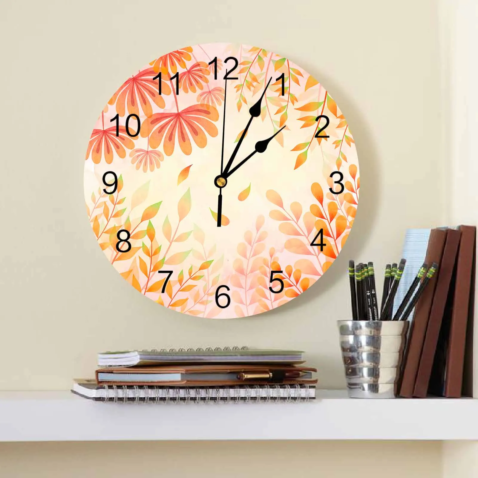 Thanksgiving Autumn Plant Leaves Shrubs Gradual Printed Wall Clock Modern Silent Clock Living Room Home Decor Wall Hanging Watch