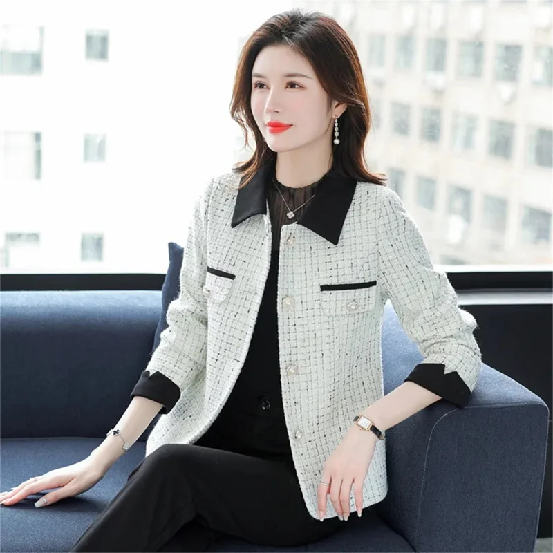 

6XL Small Fragrant Short Coat for Middle aged Female Elegant 2023 Spring New Women's Fashion Slim Jackets Autumn Basic OutCoat