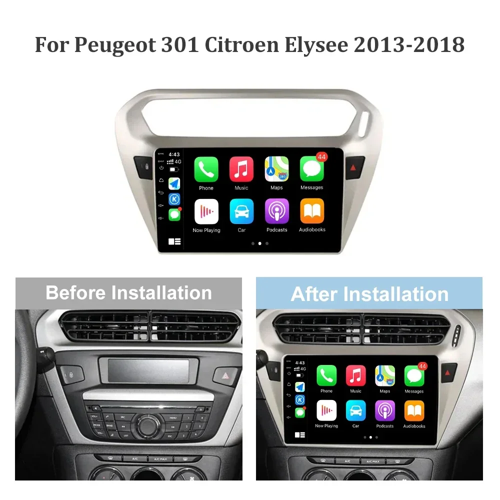 Car Radio Android 13 For Peugeot 301 Citroen C Elysee 2013-2018 Wireless Carplay Navigation 4G GPS Stereo Multimedia Screen