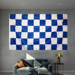 Chequered Blue And White Flag Graphic Custom Printed Hanging Banner Party Sport Polyester Shaft Cover Grommets 3X5FT 90X150CM