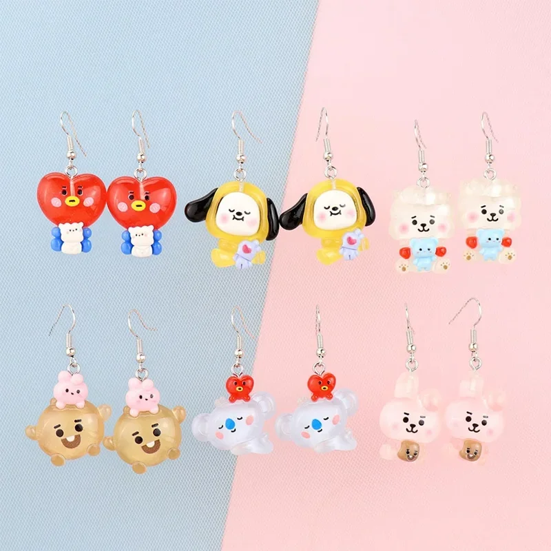 

Cartoon Kawaii Bt21 Earrings Cute Anime TATA COOKY Alloy Fashion Ear Clips Ear Needles Children Jewelry Custom Girls Gifts