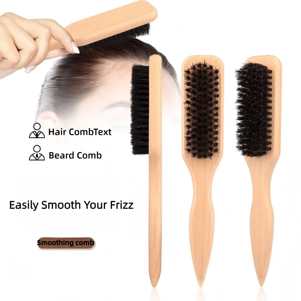 New Wood Boar Bristle Hair Brush Backcombing Design Smooth Finish Sleek Ponytail Brush Flyaways Control Edge Control Brush