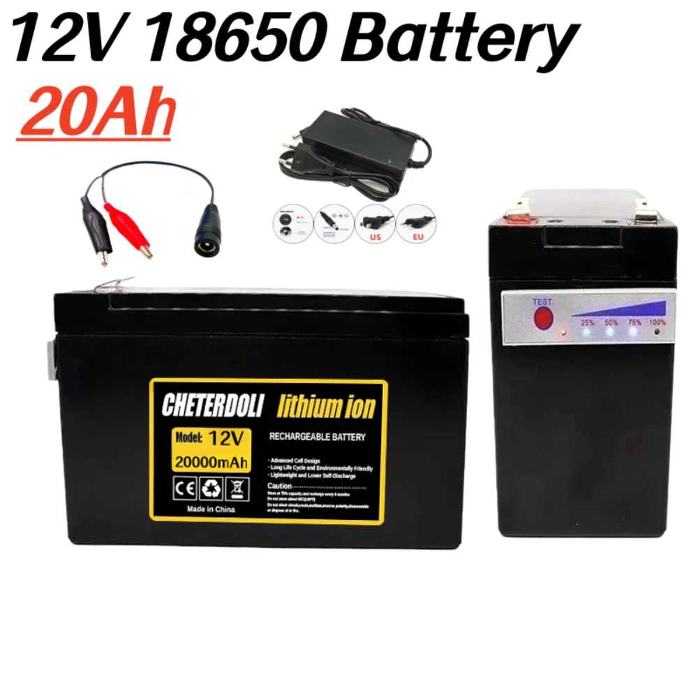 

12V 20000mAh 18650 Lithium Battery Pack + 12.6V 3A Charger Rechargeable for Solar Panel Kits, Pushchairs, Motorhomes.