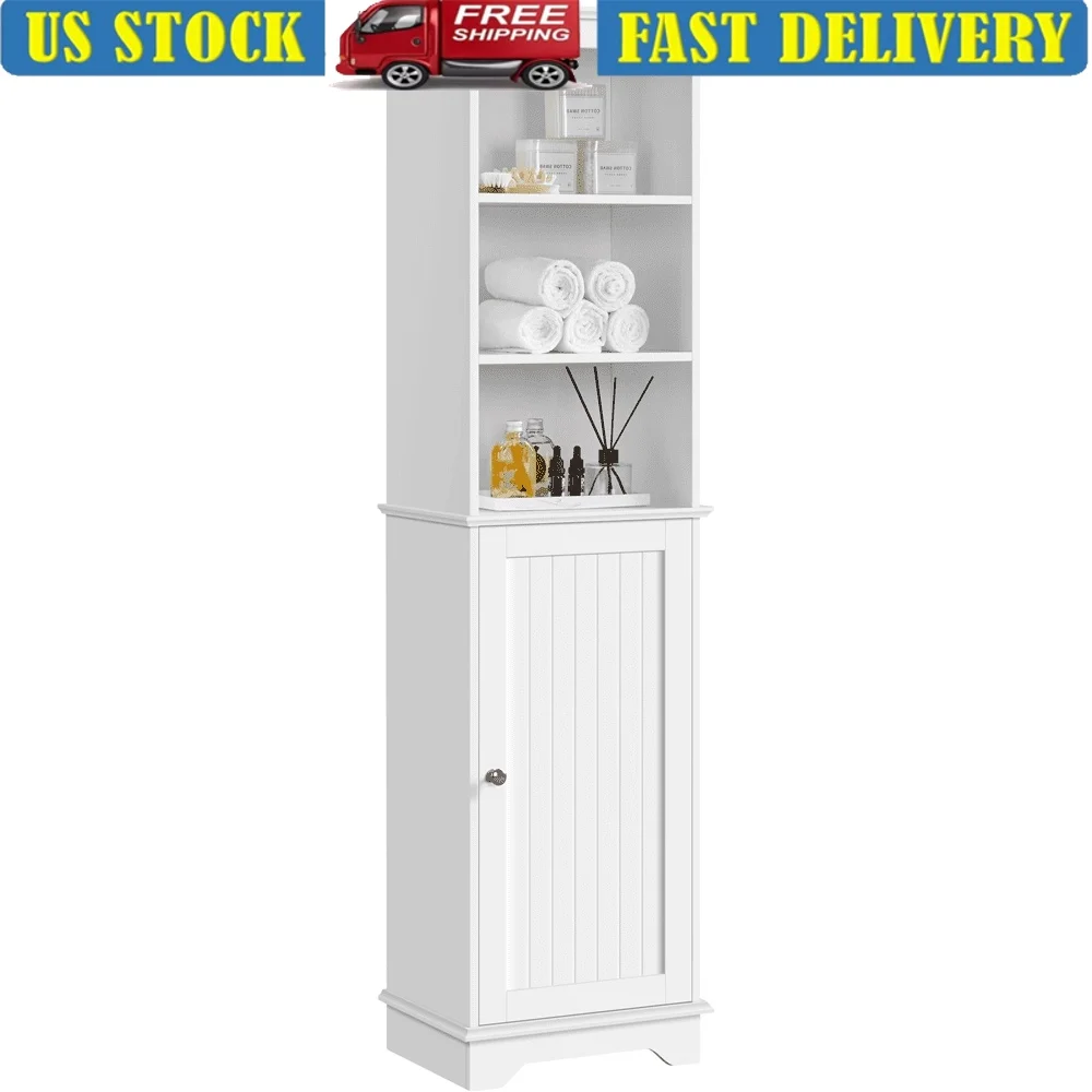 

Slim Bathroom Floor Cabinet Freestanding Storage Unit Adjustable Shelves Modern Design Indoor Use Wall Mounting Hardware