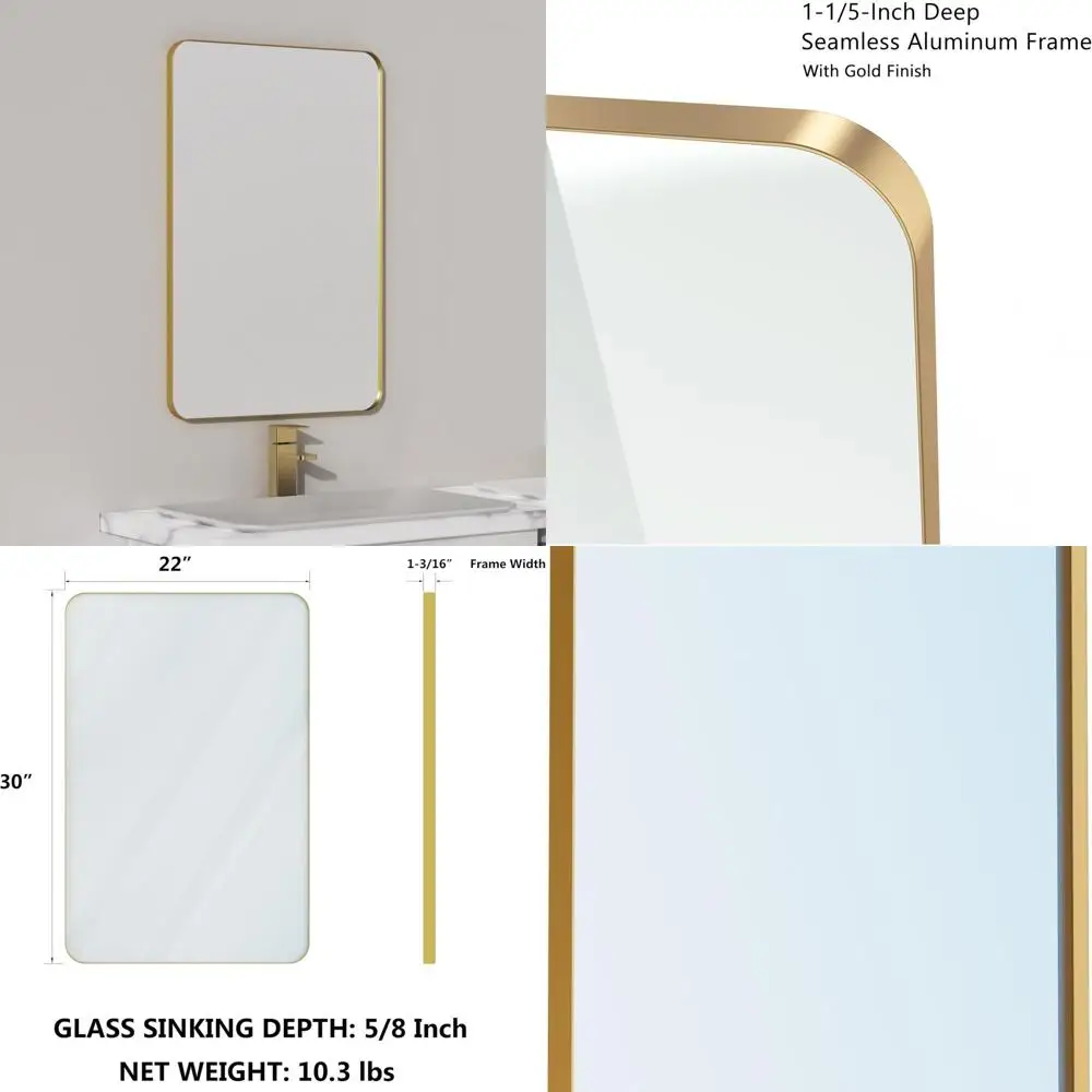 

Rounded Rectangle Wall Vanity Mirror, 22 x 30 Metal Frame, Modern Farmhouse Style, Shatterproof Glass, Ultra-Flush Mount