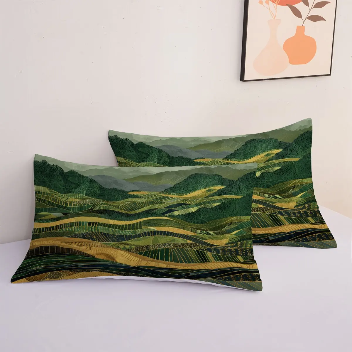 Terrace landscape  Down comforter set large size  Green terrace  Printed duvet cover 3-piece set with 2 pillowcases