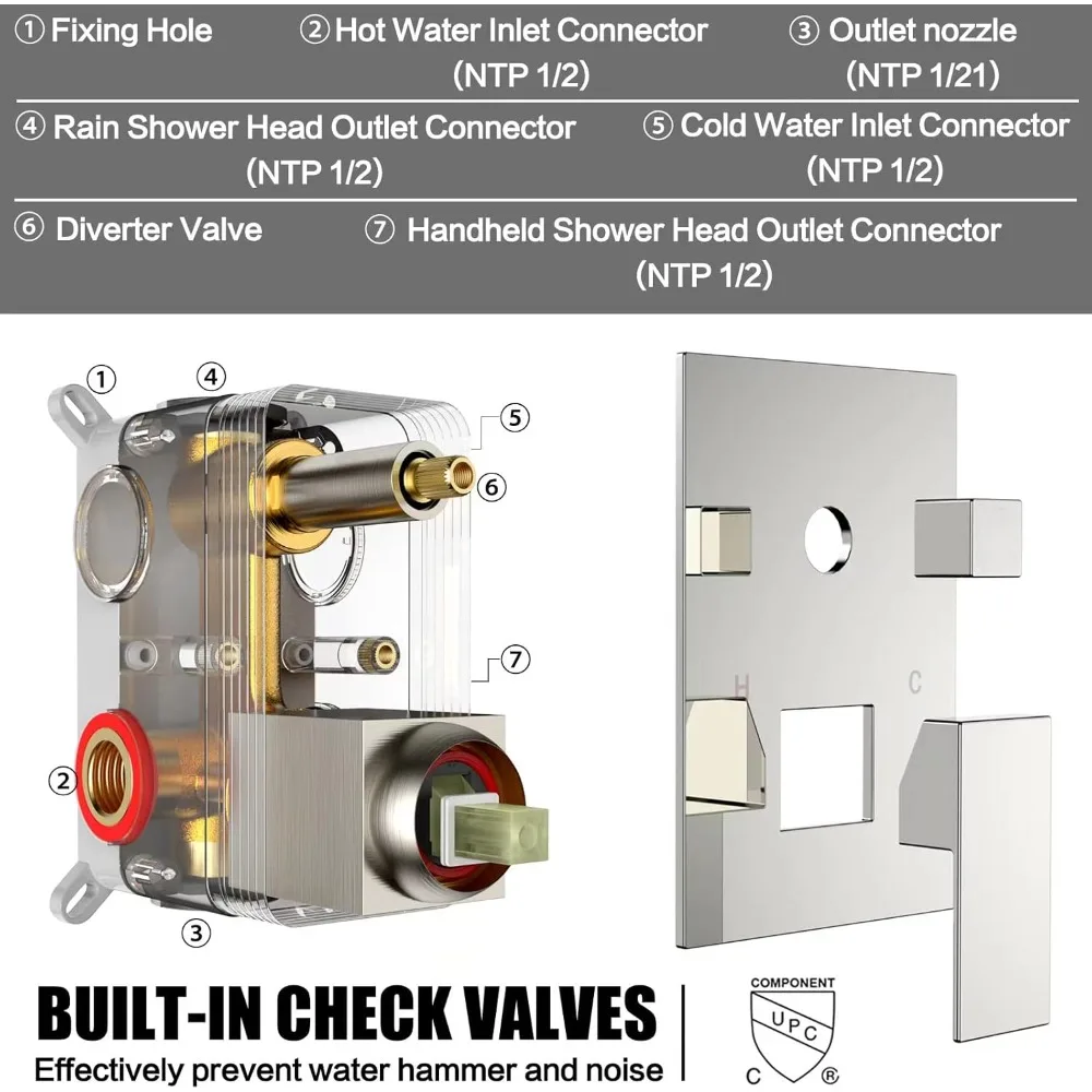 Waterfall Wall Mounted Rain Shower System with Handheld Spray and Tub Spout, 10 Inch Bathroom Shower Faucet Set