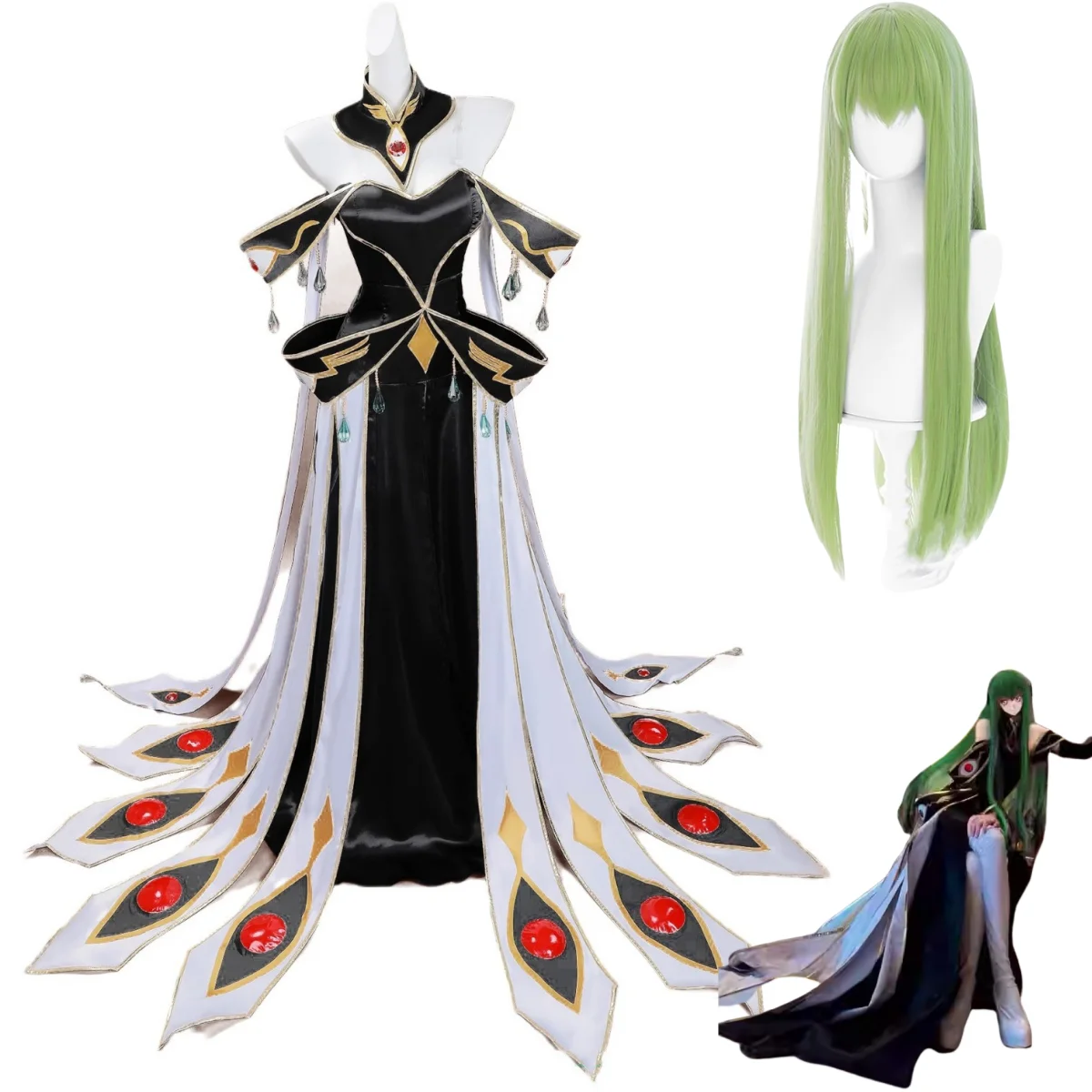 Anime CODE GEASS Lelouch of The Rebellion C.C. CC White Queen Cosplay Costume Wig Evening Dress Woman Sexy Carnival Party Suit